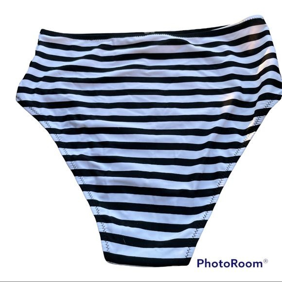 Cupshe Black White Stripe High Waist Bikini Bottom Medium - Picture 3 of 7